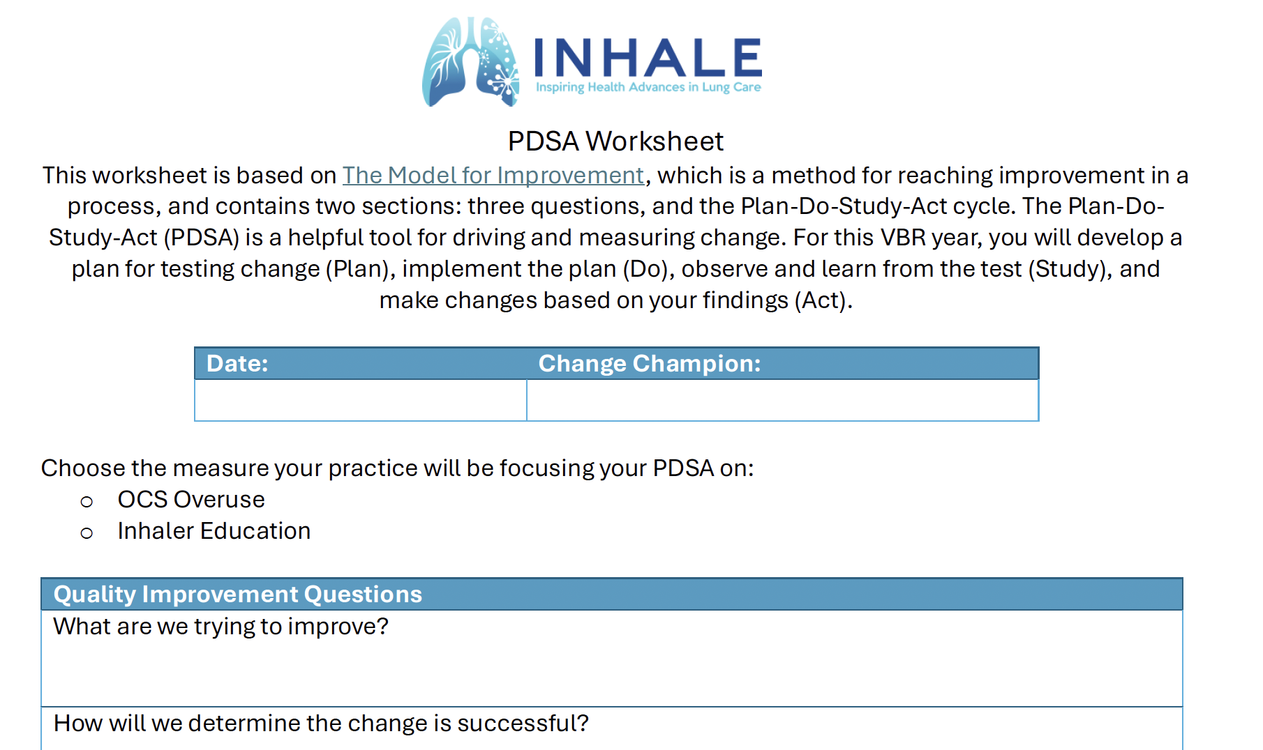 PDSA Worksheet